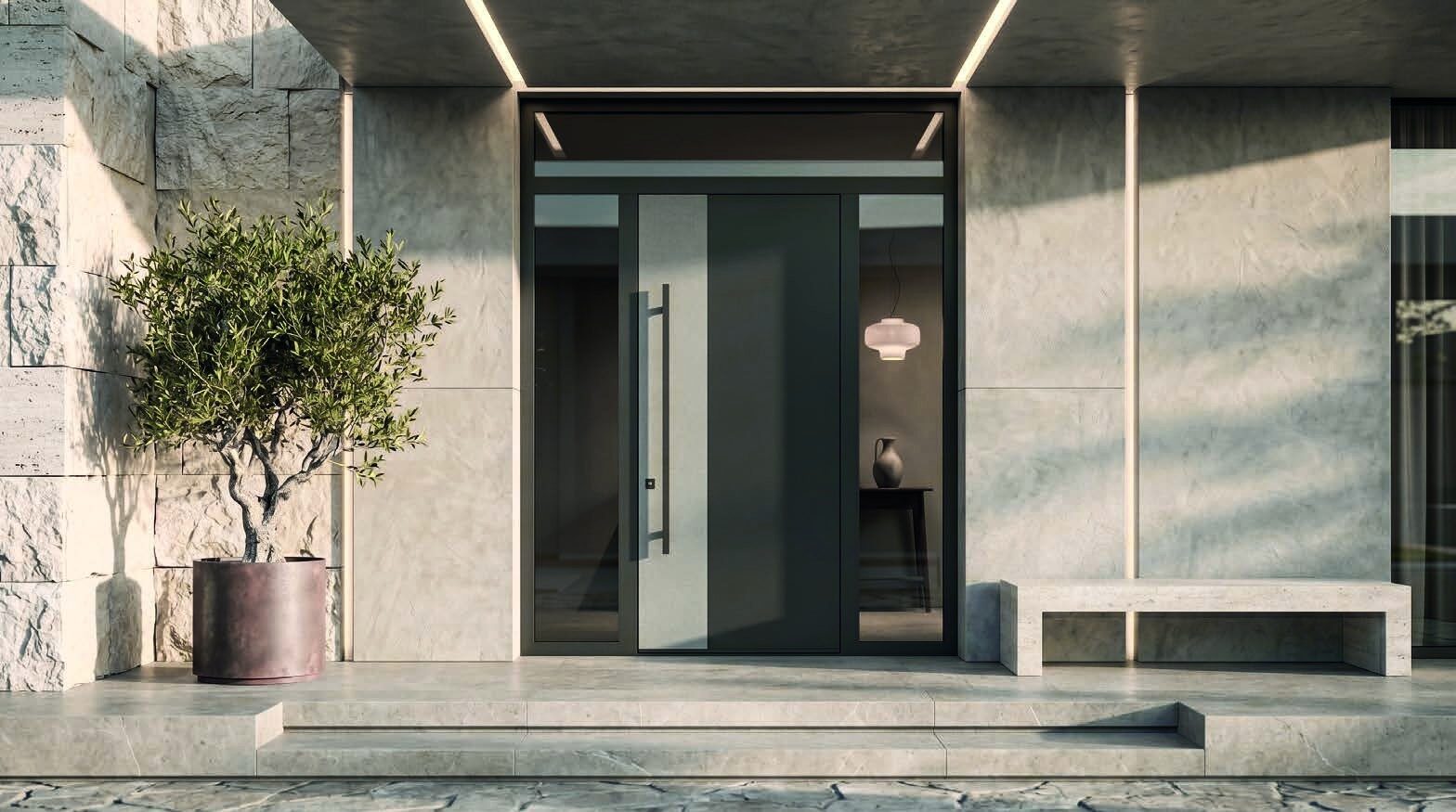 Entrance & Pivot Doors, Linshia aluminum system installed by Canata Construction
